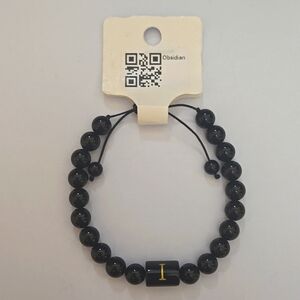 Obsidian Gem Stone Letter I